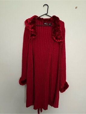 Alliance Deep Red Open Ribbed Cardigan